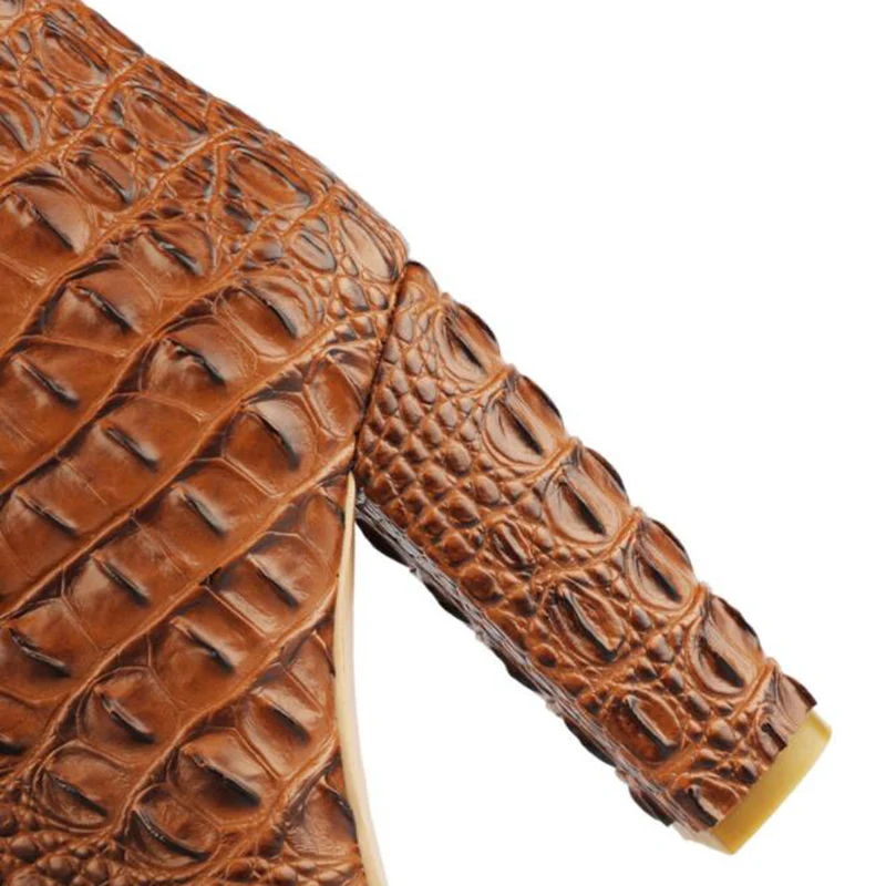 Crocodile Embossed PU Knee-High Boots Women Pointed Toe Slip-On Super High Heels Shoes Luxury Fashion Zapatos De Mujer | Обувь