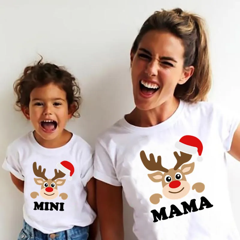 Семейная подходящая Рождественская одежда Милая футболка с изображением оленя
