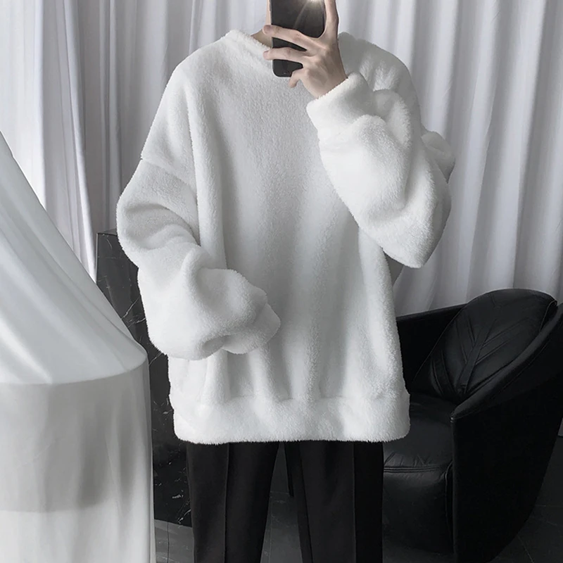 

Plus velvet thick hoodie male fashion warm solid color casual o-neck sweatshirt male streetwear hip-hop loose pullover hoodies