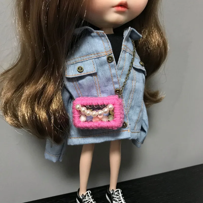 

B2001 Blyth Doll bjd clothes 30cm 1/6 dolls Azone Accessories colorful Wool pearl bag 1pcs