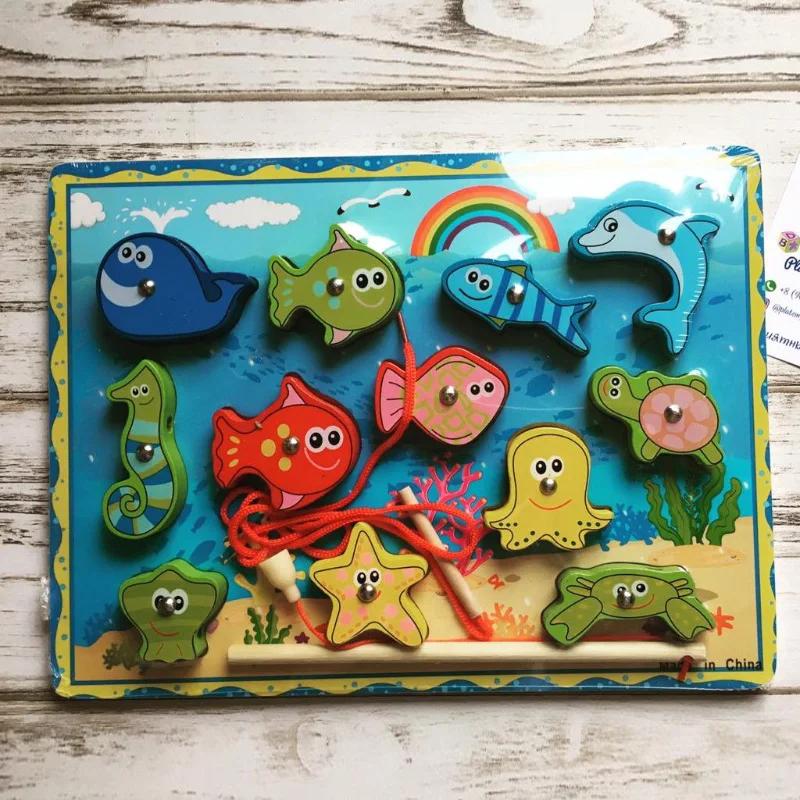 Деревянная рыболовная игра магнитные рыболовные пазлы морские животные детская