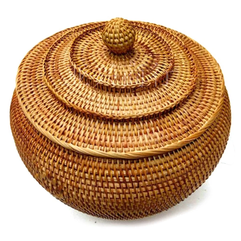 

Tea Cake Tin Box Container Jar Organizador Tank Jug & Rattan Dinner Plate (Three-Piece Set with Handle) Rattan Tray