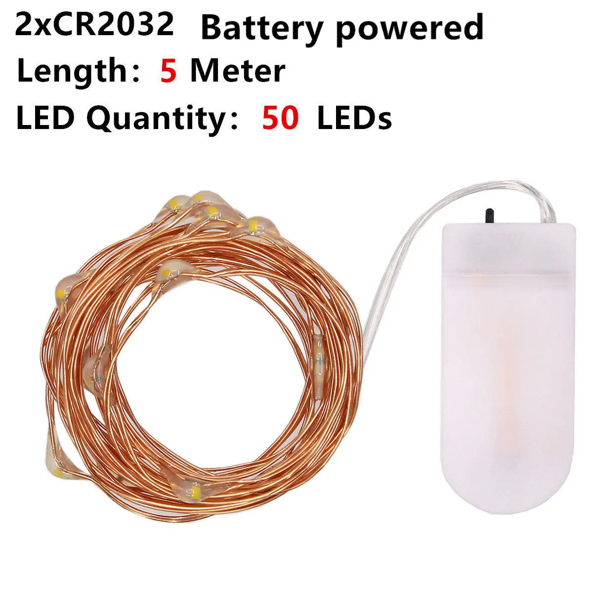 5M CR2032 No Battery Fairy LED String Lights 10LED/M 10M 5M 2M 3XAA Battery Operated LED Holiday Light for Garland Party Wedding Christmas Decoration - Испускаемый цвет: 5M CR2032 No Battery