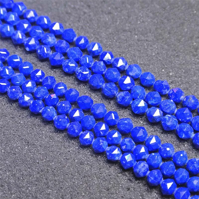 

6-8mm Natural Faceted Lapis Lazuli irregular round Stone Beads For DIY necklace bracelet jewelry making 15 "free delivery