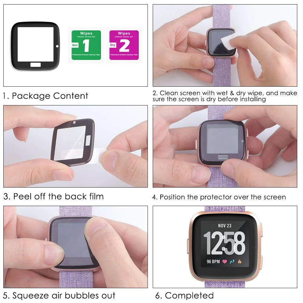 CARPRIE Full Coverage Tempered Glass Screen Protector Cover for Fitbit Versa Lite Watch | Электроника