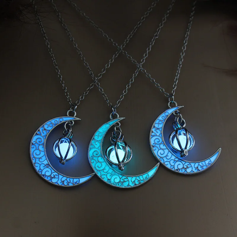 Creative Personality Women Men Luminous Moon Necklace Pendant Fashion Charm Jewelry For Gifts Hourglass Pendents Glowing Stone