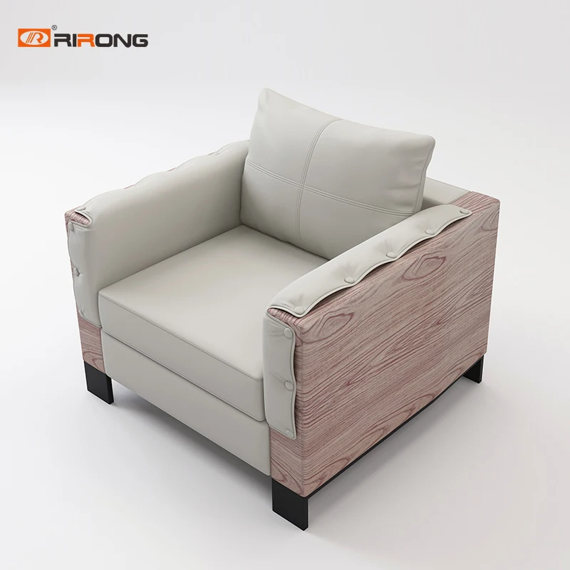 Single seat Лофт стиль высокой плотности современный кожаный офисный гостиная модный серый офисный диван деревянный журнальный стол набор - Цвет: Single seat
