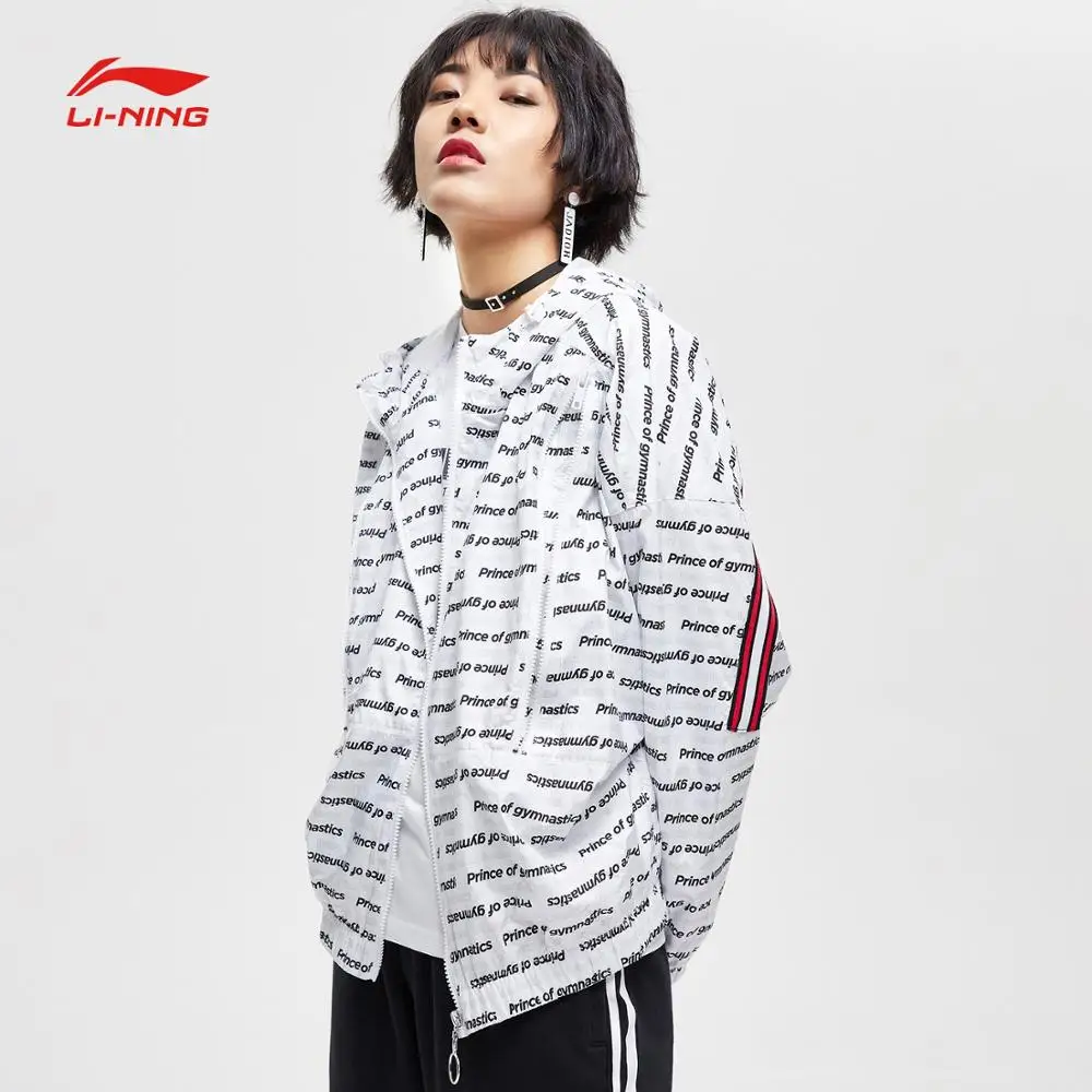 Li Ning Женская трендовая ветровка из 100% полиэстера свободного покроя с буквенным