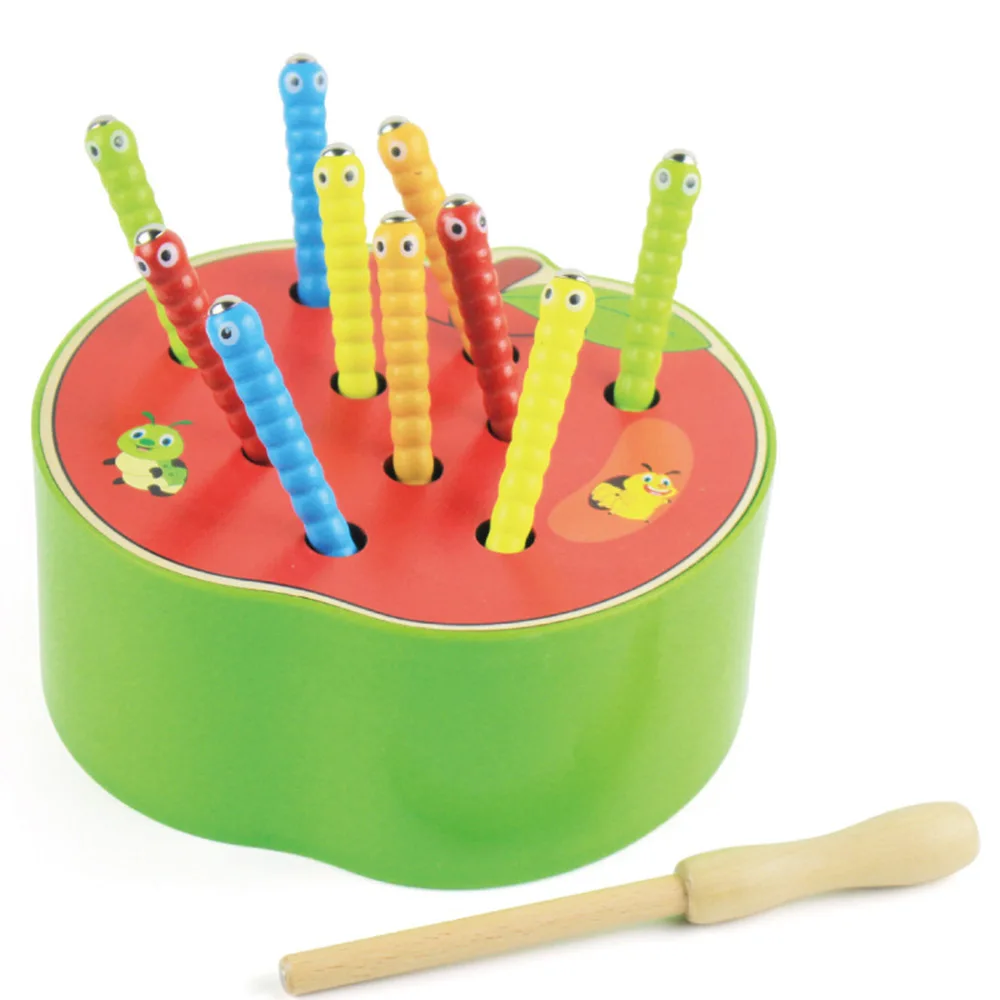 

1Set 3D Puzzle Montessori Baby Wooden Toys Educational Toys Catch Worm Game Color Cognitive Strawberry Grasping Ability for Kid