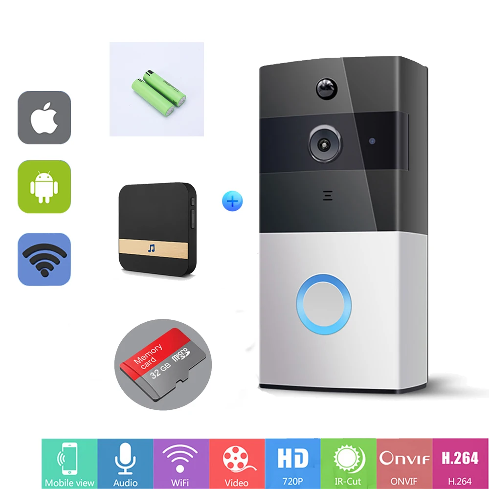 Умный IP видеодомофон 1MP видео дверной звонок wifi батарея камера для квартиры ИК