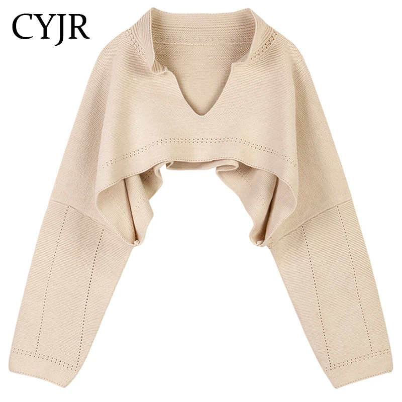 

CYJR Short Sweater Women Pullover 2020 Autumn Fashion Korean Pullover V Neck Long Sleeve Solid Cotton Knitted Crop Sweater Tops