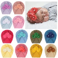 newborn baby soft indian turban hat cotton beanie hat decorate with pearls and flowers twist knot 14 solid color infant bonnet
