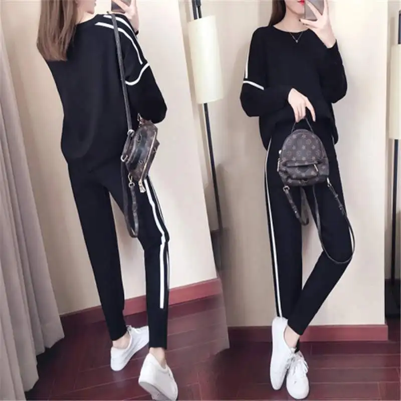 Осенне весенние повседневные трикотажные Cпортивные костюмы толстовки Женский