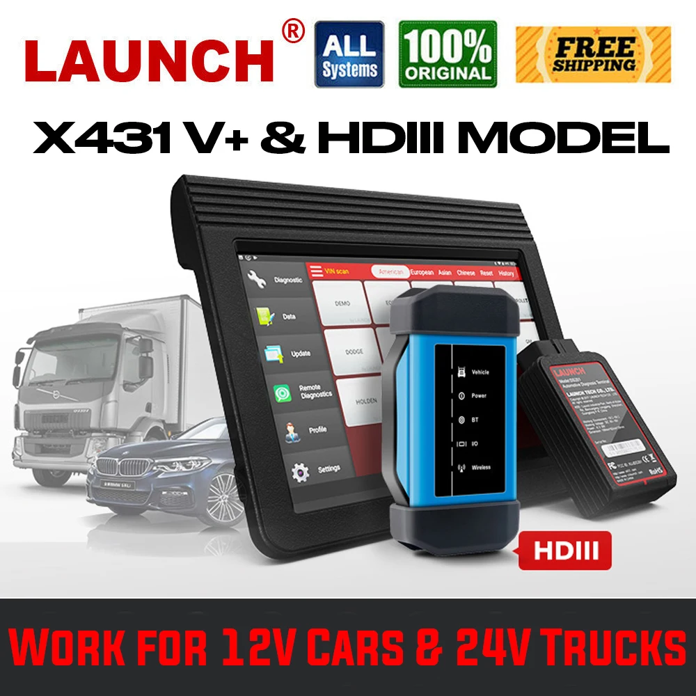 Launch X431 V+ V Plus OBD2 Scanner HDIII Model Heavy Duty Car Diagnostic Tool Automotive for 12V Cars &amp 24V Trucks |