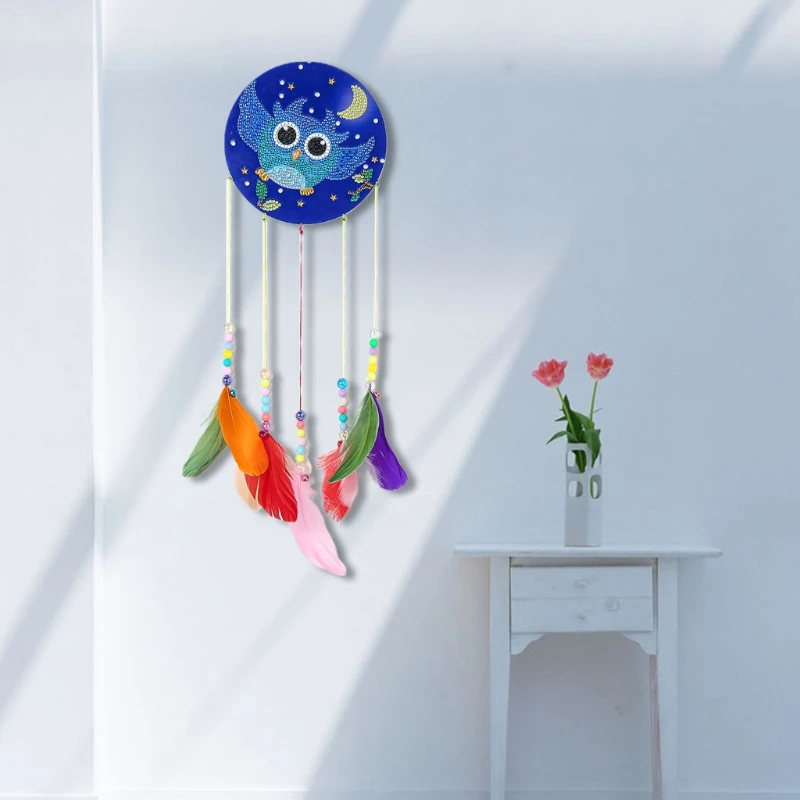 

DIY 5D Diamond Painting Kits for Adults Beginner Christmas Bell Wind Chime with Feather Beads Embroidery Crafts Wall Home