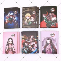 anime demon slayer three fold wallet kimetsu no yaiba cartoon pu multi card purse money clips wallet for male and female student