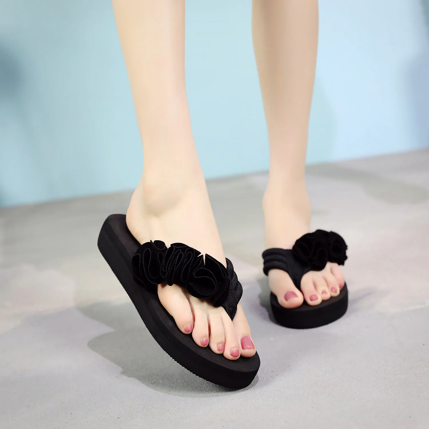 

Women Slippers Summer Flower Clip Toe Flip Flops Woman Casual Shoes Wedges Female Beach Slippers 2020