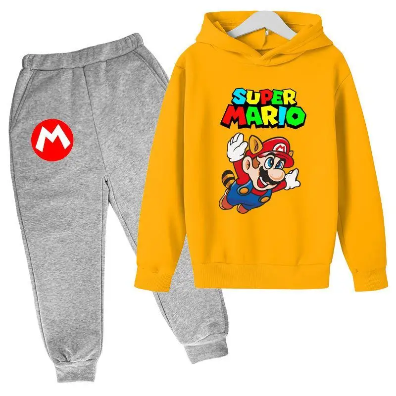 

2021 Super Mario Kids Casual Pullover Sweater Shirt + Pants Boy Girl Cartoon Clothing Hot Sweater Suit