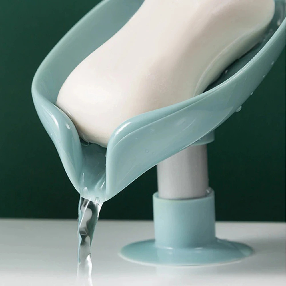 

Leaf Shape Soap Holder Bathroom Green Gray Durable ABS Soap Storage Box Suction Cup Punch-free Storage Basket Bathroom Accessory