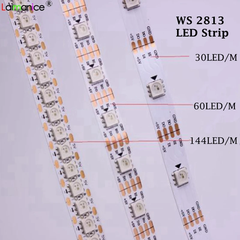 Светодиодная Пиксельная ленсветильник WS2813 5 в постоянного тока 1 м 3 двойной