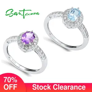 Женские серебряные кольца SANTUZZA, из стерлингового серебра 925 пробы с синими фиолетовыми камнями, ювелирные украшения для вечеринок