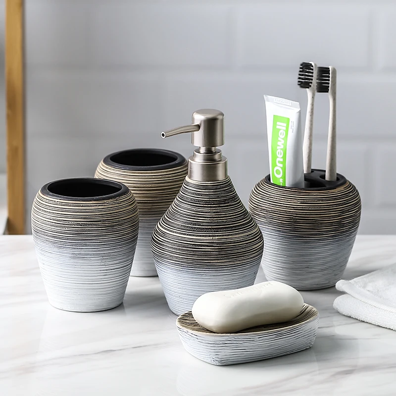 

Retro handmade ceramic bathroom four-piece bathroom wash five-piece bathroom supplies set wash set bathroom set ceramic