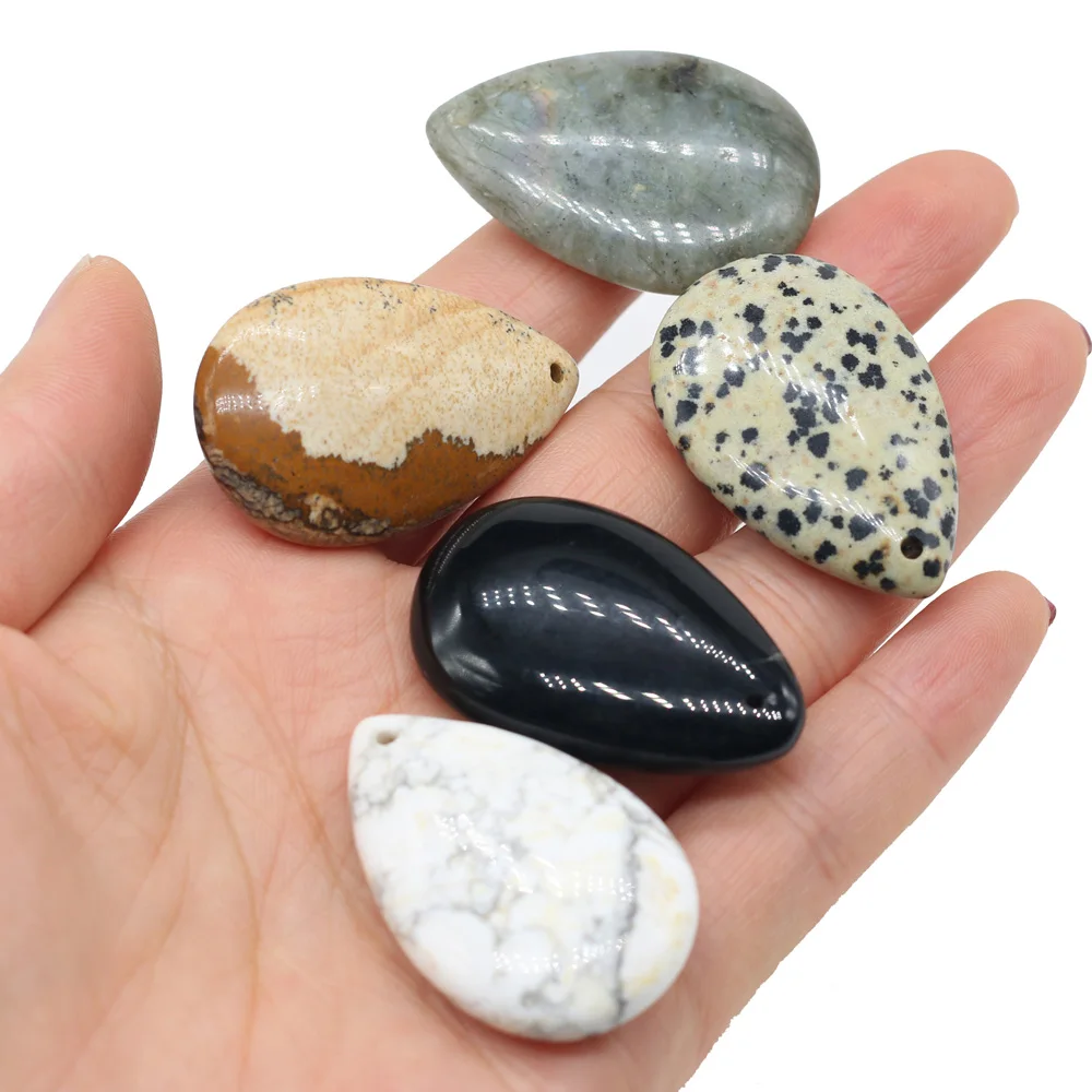 

New Fashion Natural Stone Dalmatian Jaspers Charms Drop Shape Gem Pendant for Jewelry Making DIY Necklace Accessories 25x40mm