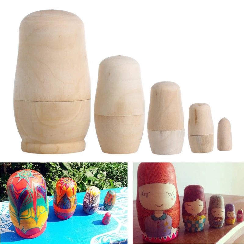 

5x Unpainted DIY Blank Wooden Embryos Russian Nesting Dolls Matryoshka Toy Gift RXBF
