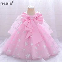 beads flower infant baby girl dress lace big bow baptism dresses for girls first year birthday party wedding baby clothes