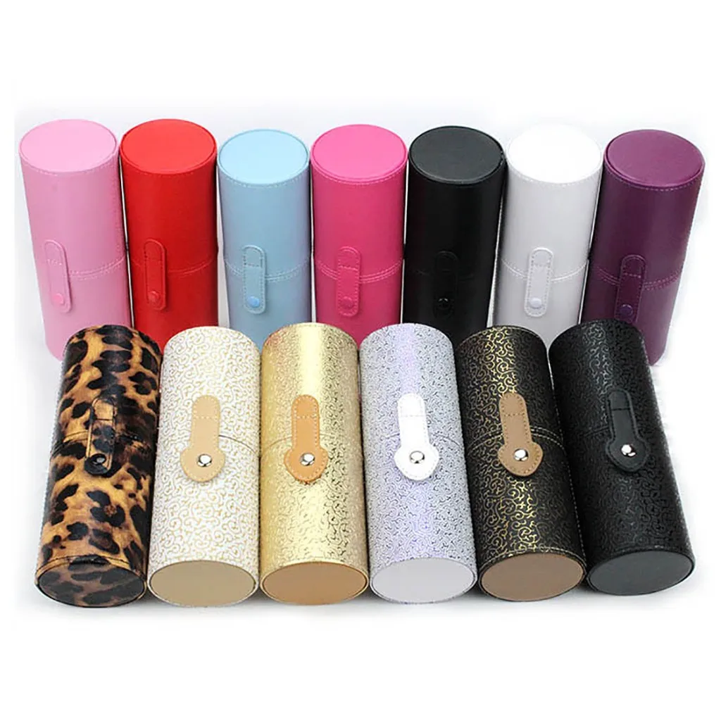 1Pcs Makeup brush Holder Fashion PU Convenient Portable Leather Cosmetic Brush Cup Pen Container Case Tube Storage Box#YL5