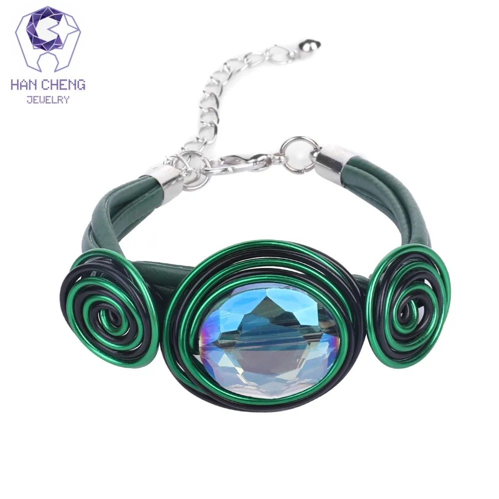 Женский кожаный браслет ручной работы HanCheng с подвесками из хрустальных бусин