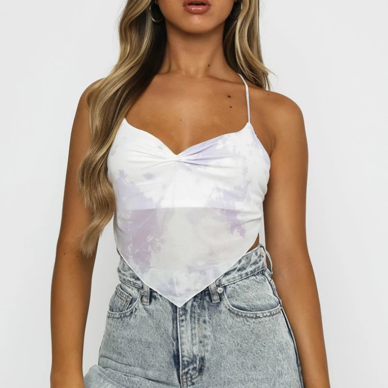 Кроп топ Musuos женский с принтом пикантный бандажный жилет открытой спиной на