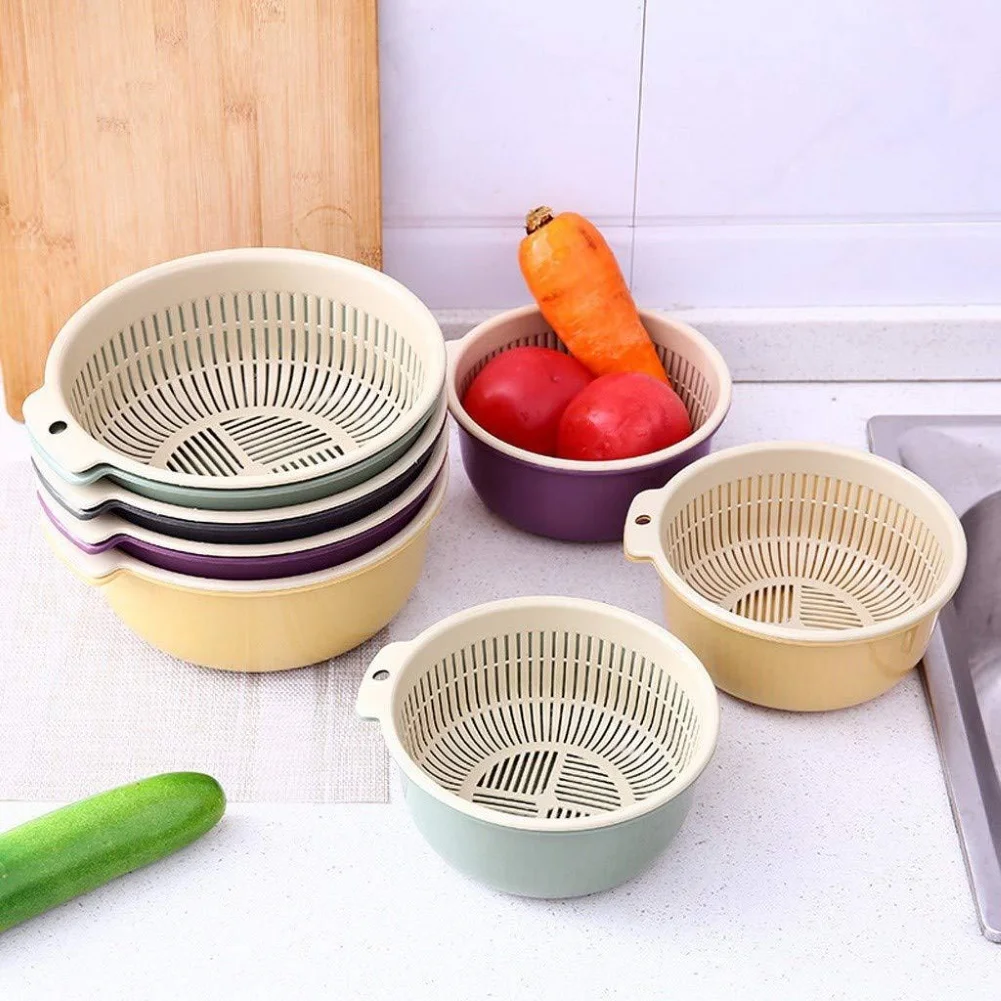 2Pc Kitchen Drain Basket Bowl Rice Washing Colander Baskets Strainer Noodles Vegetables Fruit Double Storage Baske | Дом и сад
