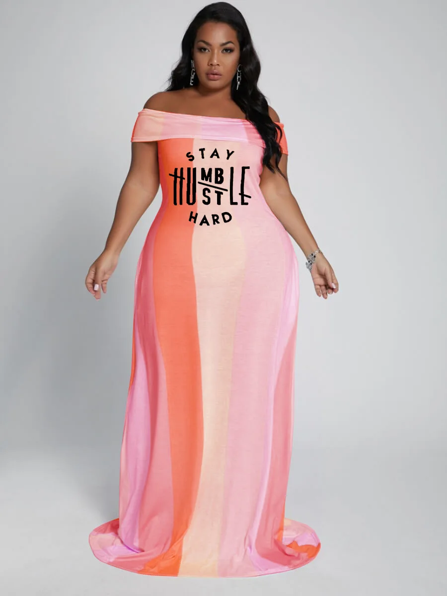 

Summer Loose large size striped strapless dress women fashion color matching letter printing Maxi Dress for Dress