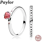Paylor класса люкс 925 стерлингового серебра сверкающий кольцо с сердцем красного цвета для женщин, свадебные ювелирные изделия, обручальное кольцо, подарок на день Святого Валентина