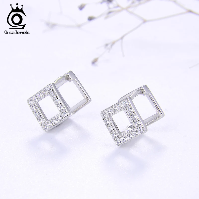 ORSA JEWELS S925 изысканные женские серьги последние стерлингового серебра геометрическая форма серьги милые повседневные ювелирные изделия для торжественного случая SE188