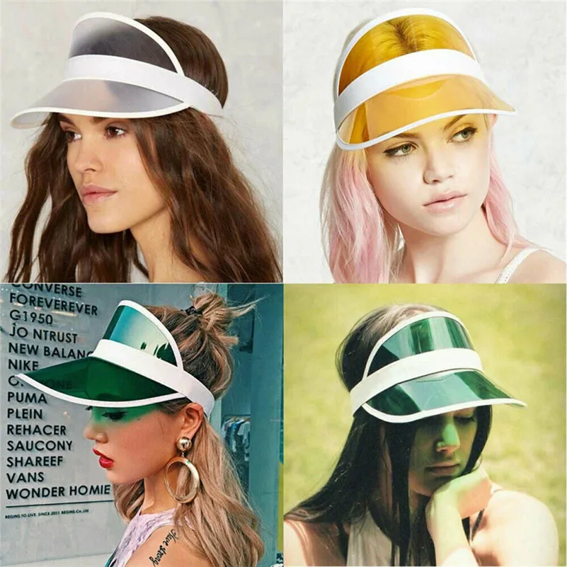 

10 Solid Colors Visors Unisex Neon Visor Hat Headband Sun Cap Golf Party Sport Tennis Hat Transparent Elastic Sunscreen Cap Hot