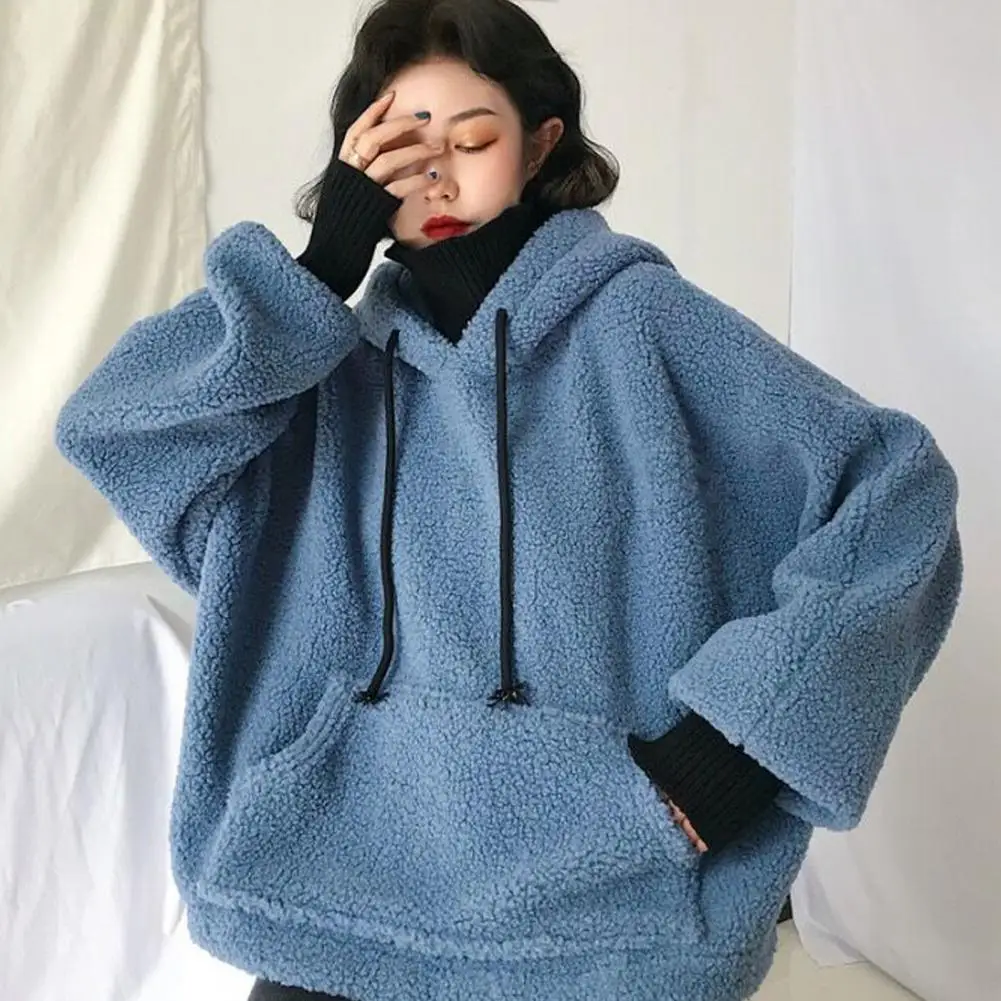Hoodies Women Winter Elegant Trendy Leisure Thick Warm Hooded Solid Womens Pullover Students Long Sleeve Ladies Sweatshirts