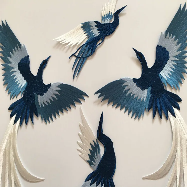 

Bird embroidery cloth stickers blue phoenix patch decals clothes decoration cheongsam accessories handmade diy adhesive ironing