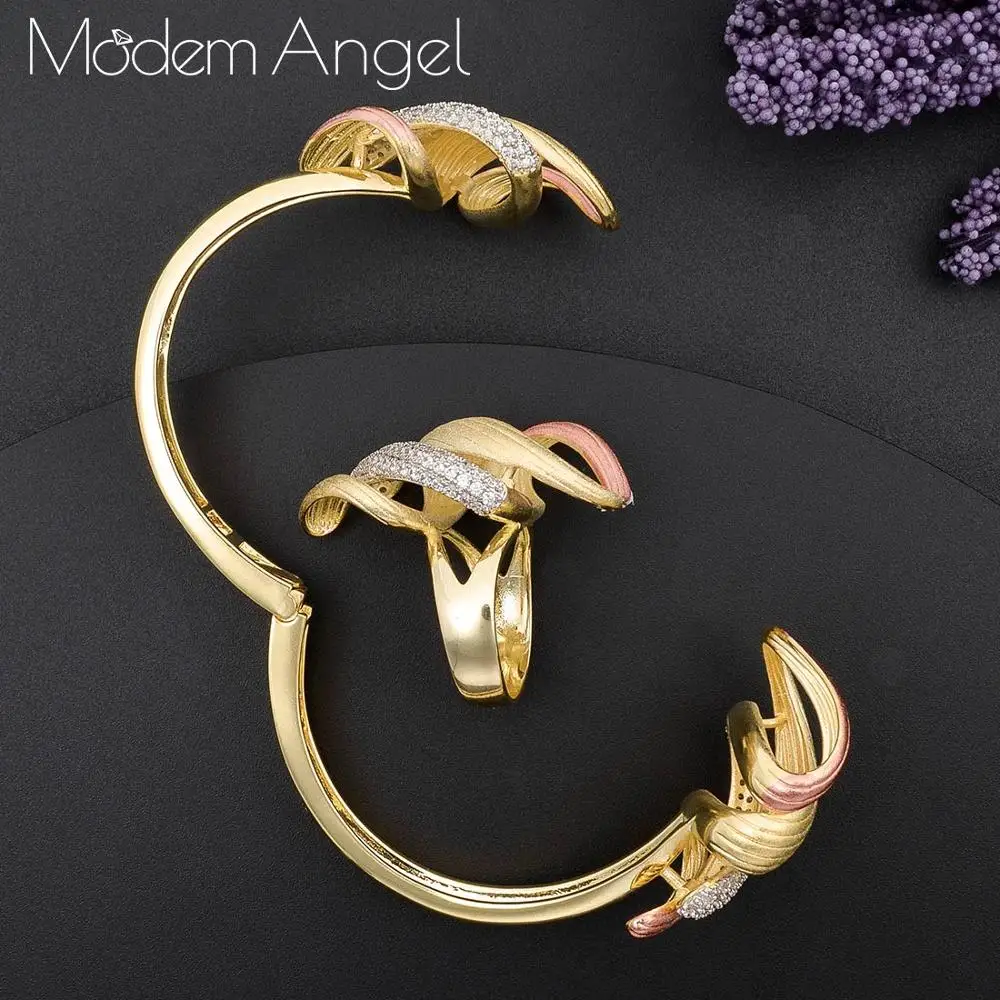 ModemAngel Роскошные преувеличенные линии 3 тон нигерийский браслет кольцо Ювелирные