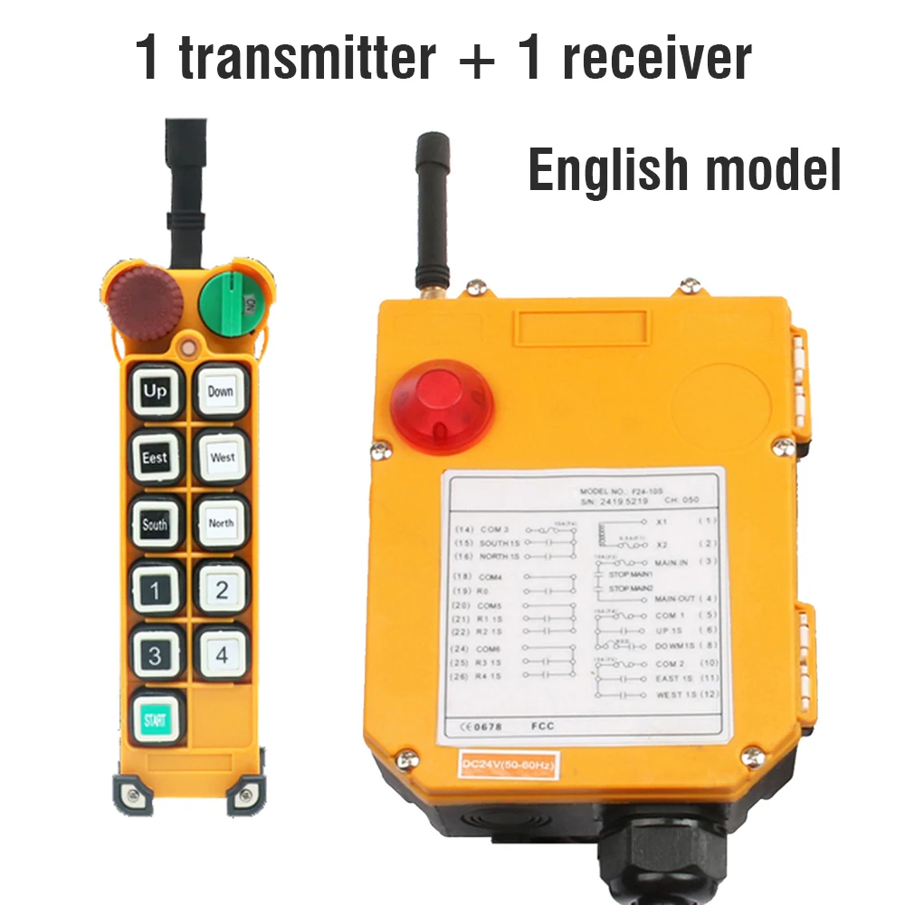 F24-10D DC 12 В 24 в 110 В 220 В 380 В промышленный беспроводной пульт дистанционного управления для крана 10 функций с аварийным - Цвет: English model