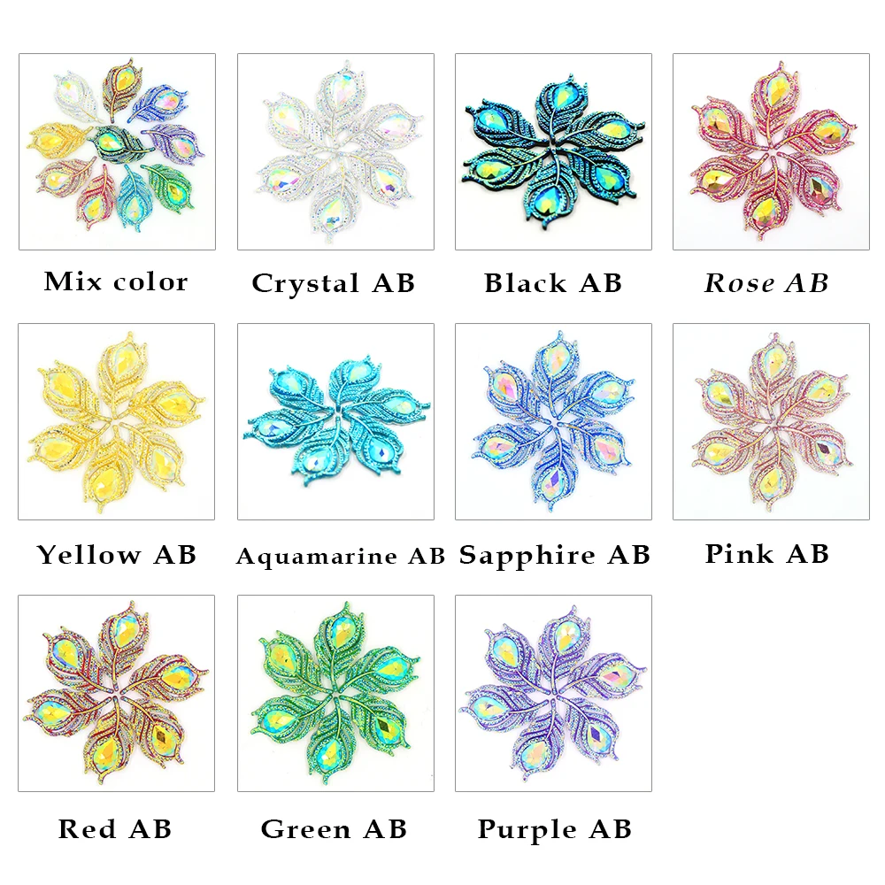 10 Pcs 20x38mm AB Crystal Rhinestones Peacock Feathers/Leaf Sewing Rhinestone For Clothes Resin Flat Back Scrapbook DIY | Дом и сад