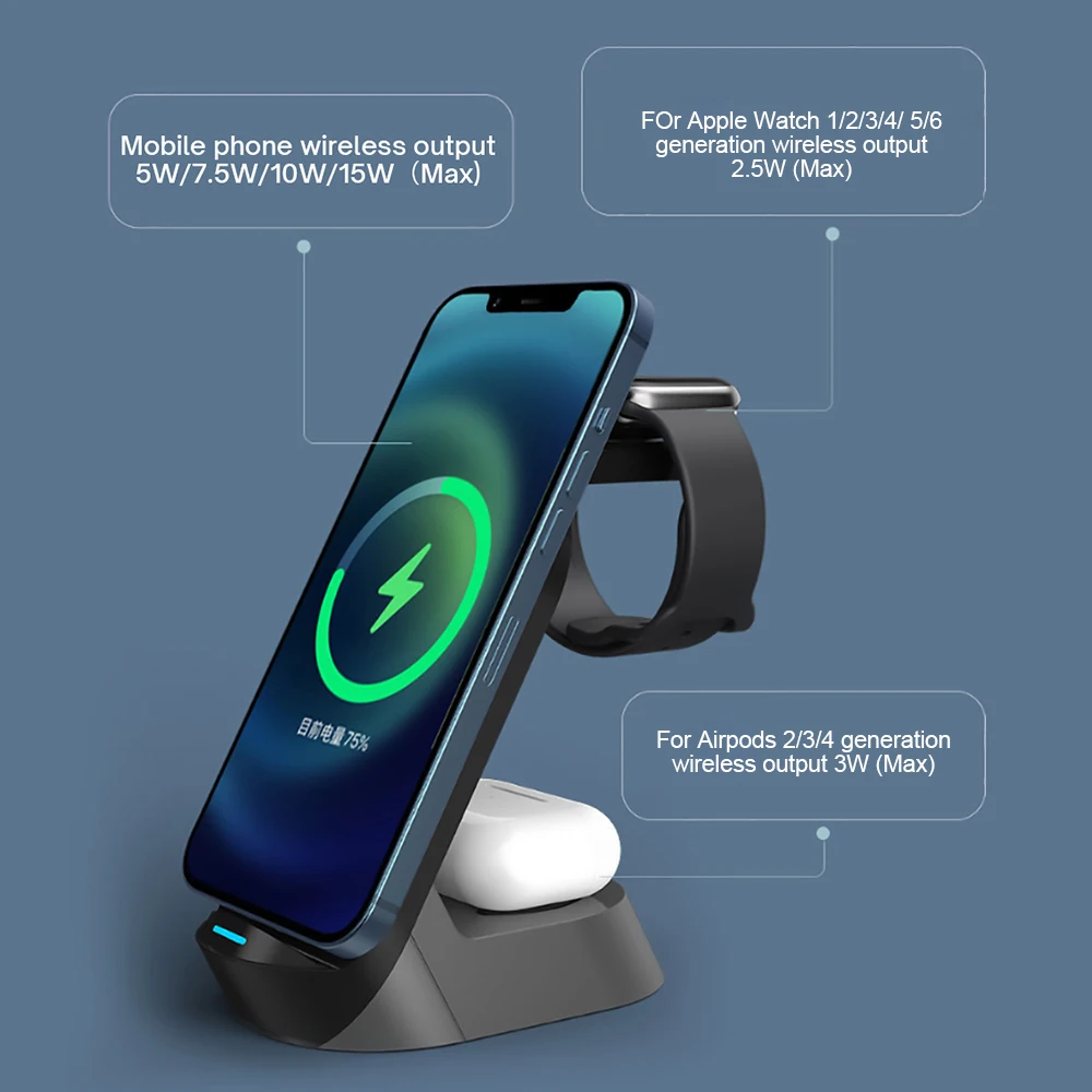 

15w Qi Wireless Phone Charger Stand Watch Charging Dock Station Earbuds Fast Charging Phone Holder for iPhone 11 Pro max XR XS X