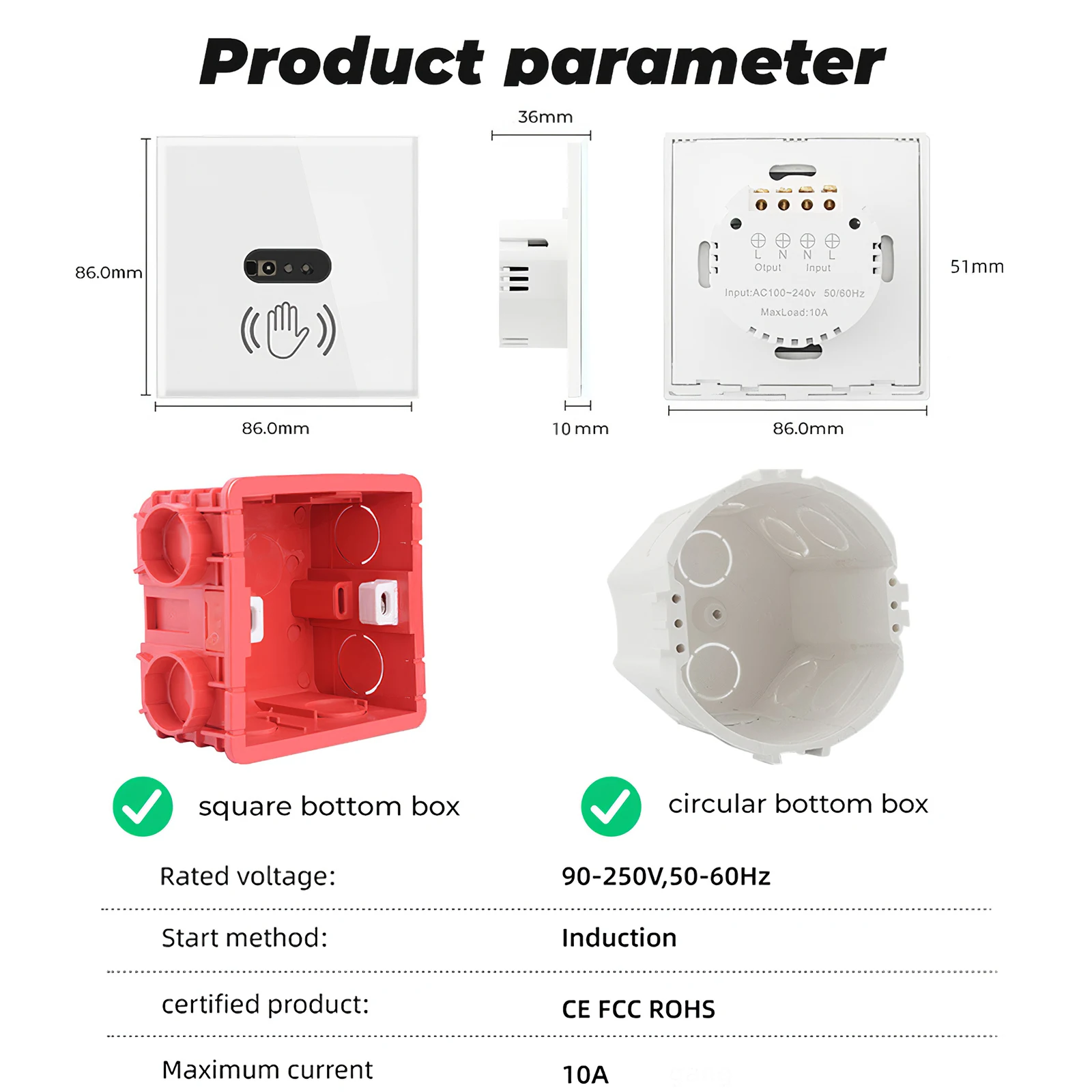 

10A EU Super Healthier Sensor Infrared Sensor Switch Flameproof Wall Sensing Lamp Safe For Bedroom Kitchen Bathroom