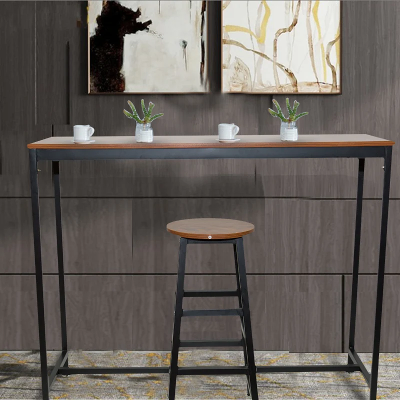 

Wooden Round Bar Stool Vintage Pub Seat Retro Metal Frame Wood Top Chair for Restaurant