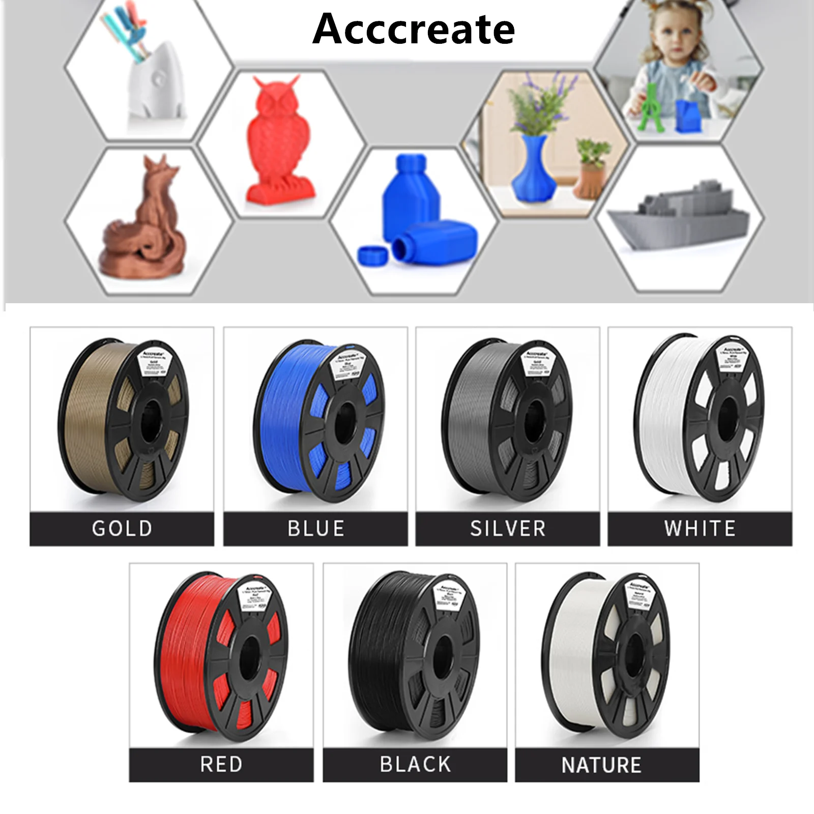 Наполнитель Acccreate 0 5 кг/1 кг 1 75 мм пла/ТПУ/ПЭТГ дерево/медь/алюминий/светящийся в
