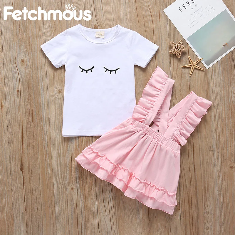 Новый европейский и американский костюм для маленьких девочек летняя Однотонная