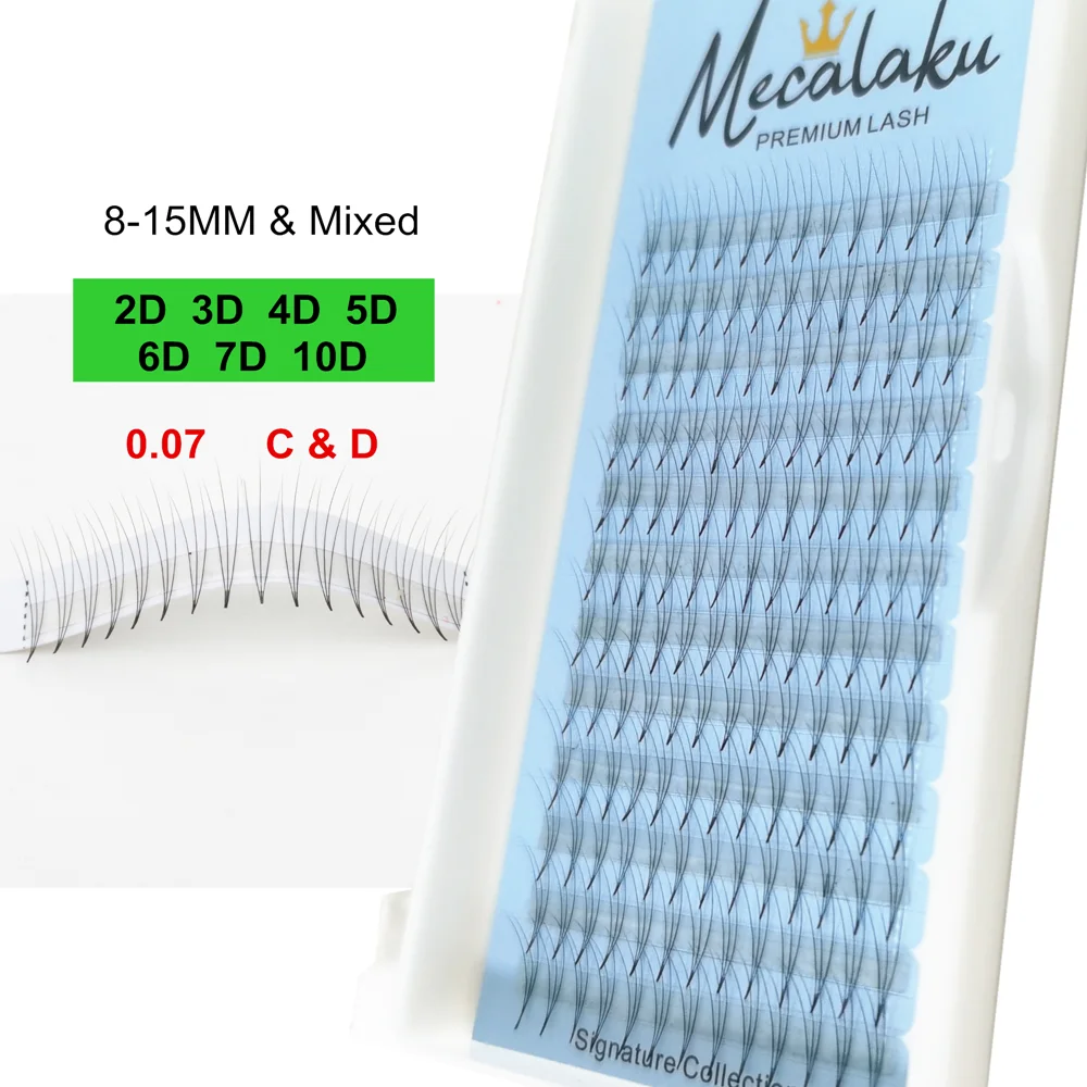 

Mecalaku Lashes Premade Wide Fans 2D/3D/4D/5D/6D/7D/10D Short Stem Russian Volume Professional Eyelash Extensions Faux Mink