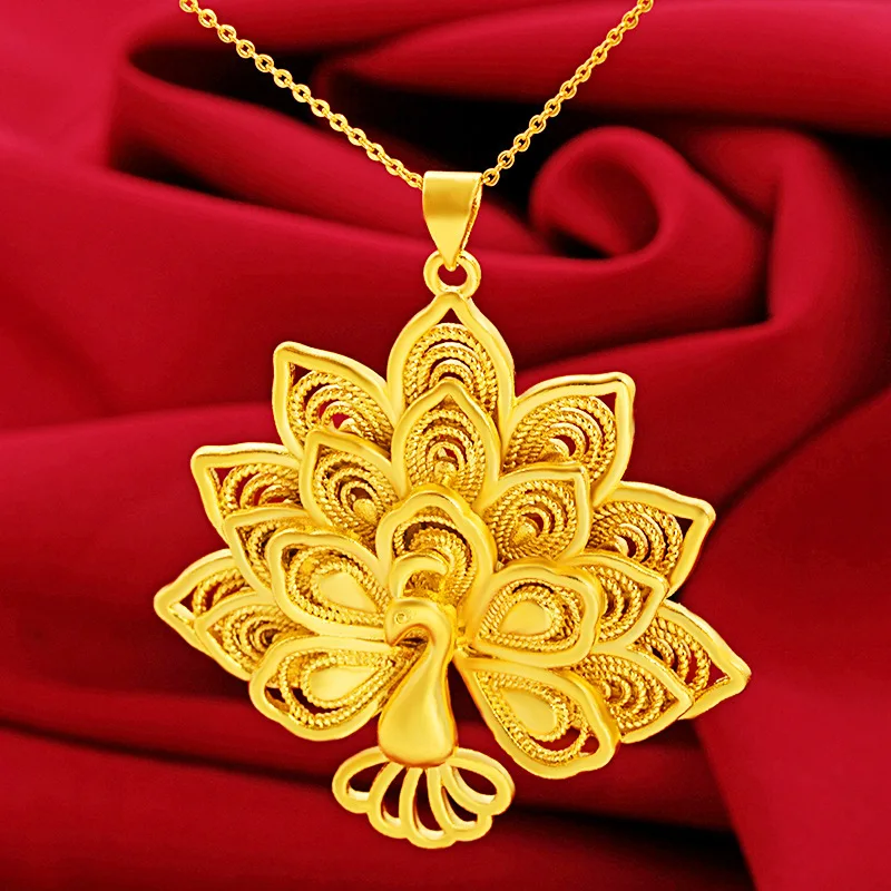 

Vietnam Sand Gold Imitation Yellow Gold Fashion Hollow Peacock Open Screen Pendant Women Copper Plated 24K Gold Color Pendant