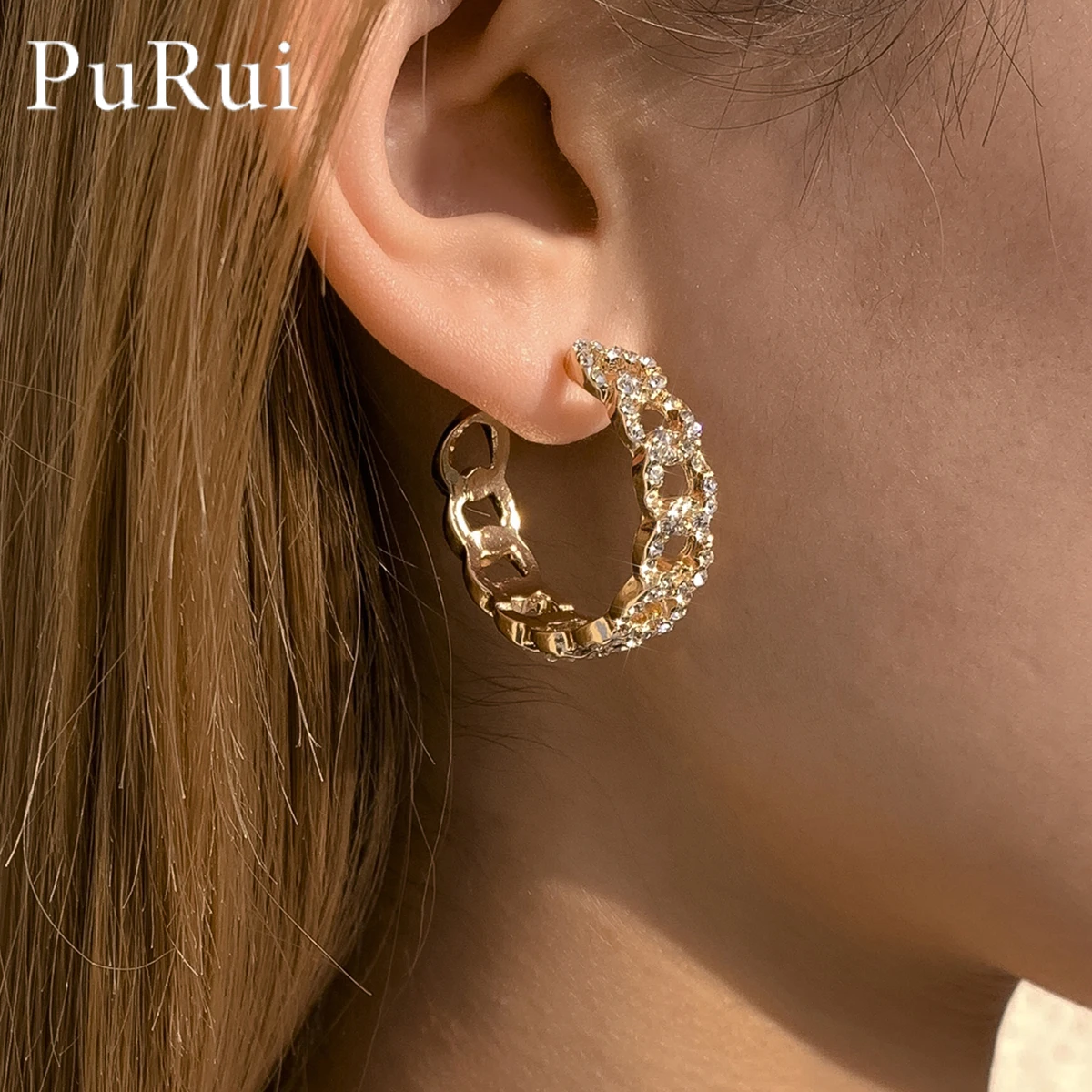 

2021 Gold Color Round Crystal Hoop Earrings for Women Bijoux Geometric Rhinestones Earrings Statement Jewelry Party Gifts